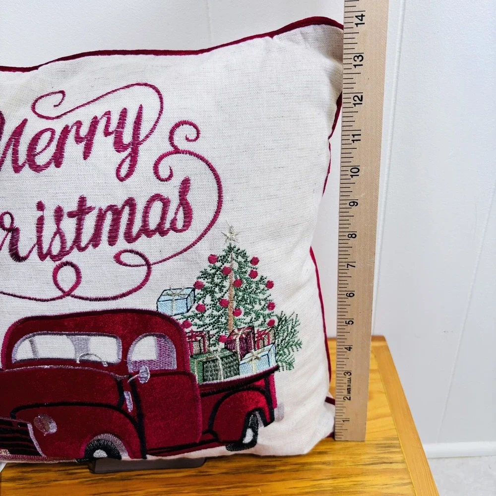 NEW Christmas Throw Pillow Red Little Merry Christmas Truck by‎ Secret Celebrity